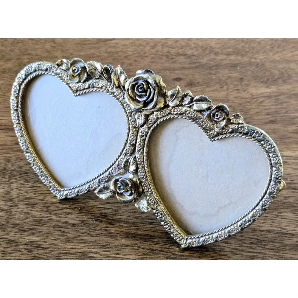 VINTAGE MATSON ORMOLU GOLD GUILT DOUBLE HEART ROSES PICTURE FRAME F1777